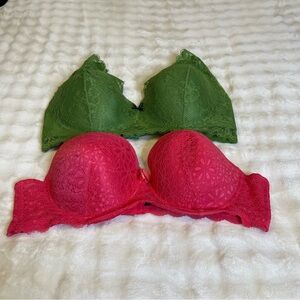 42DD Lace Bra Set in Green and Pink